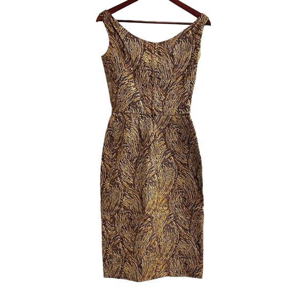 Ceil Chapman Vintage 1950s Gold Metallic Brocade Cocktail Dress Size 4 Small - Picture 5 of 7